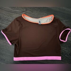Brown Swim Top with Pink and Orange Accents